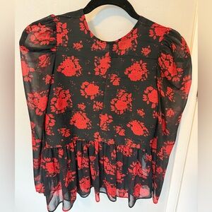 Zara rose print ruffle top size S